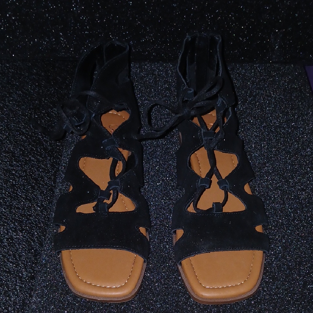 Crown Vintage Women Black Gladiator Sandals Size 8 NWOB